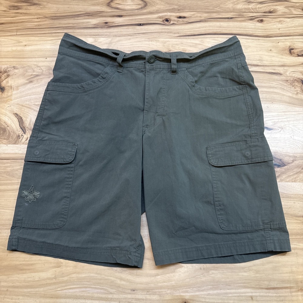 Boy Scouts Of America Cargo Shorts Mens 34 Green Nylon Stretch 10 Inseam Uniform